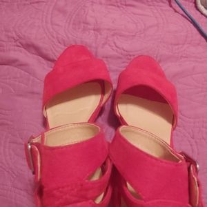 Red Suede Platform Wedges